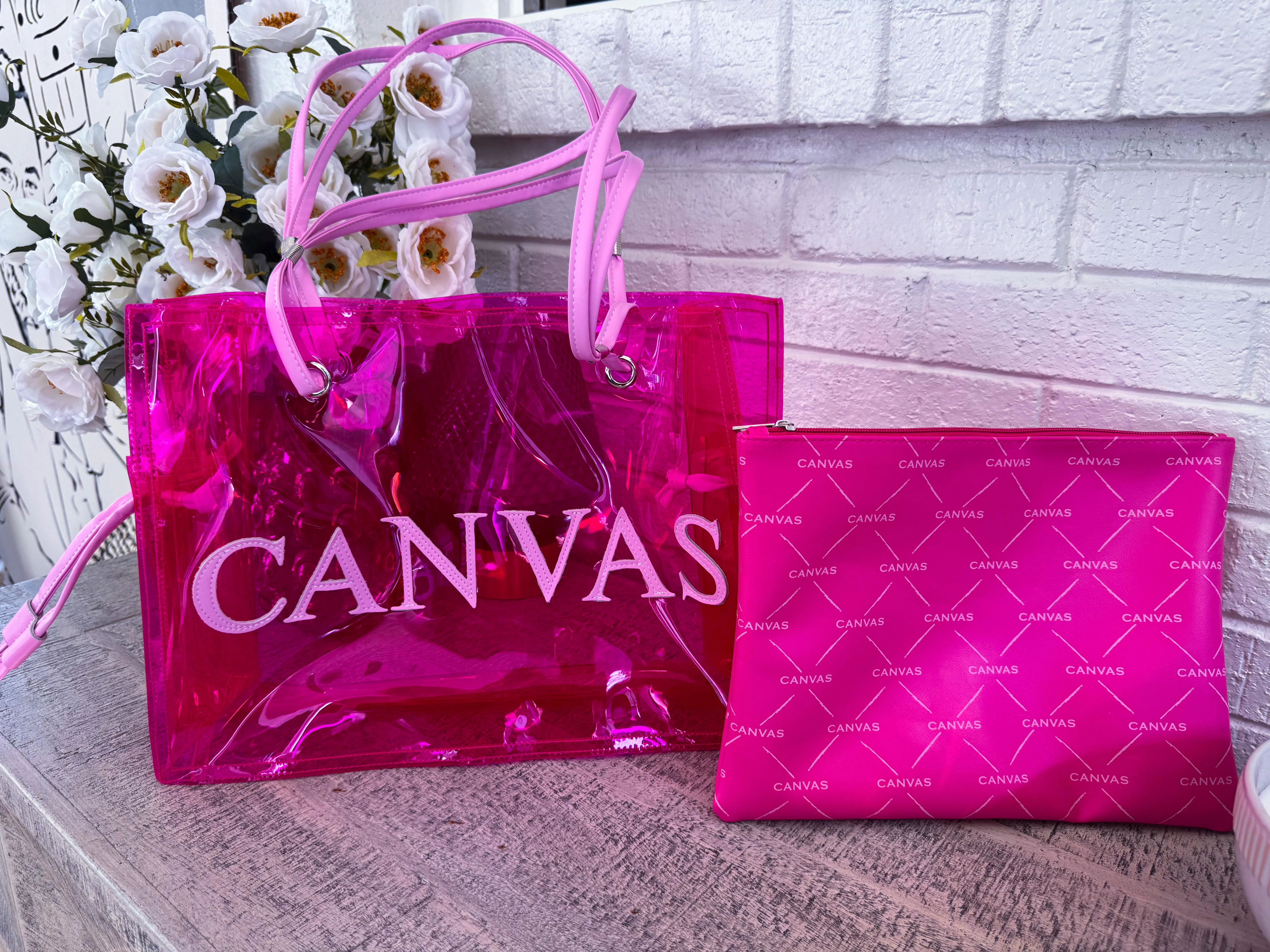 CANVAS BEAUTY JELLY TOTE- PINK JELLY TOTE - Image 2